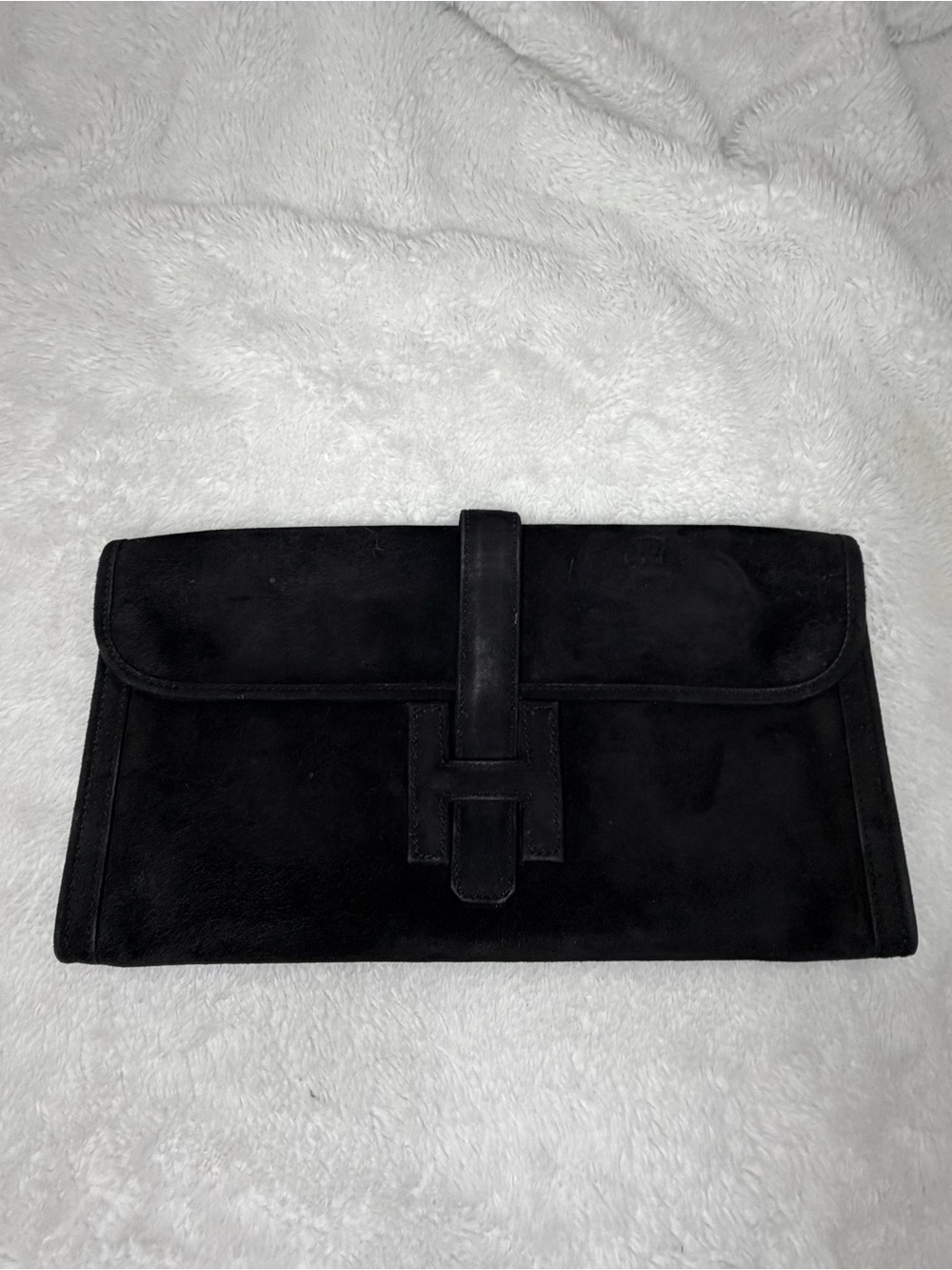 Hermes Black Suede Clutch with Signature H